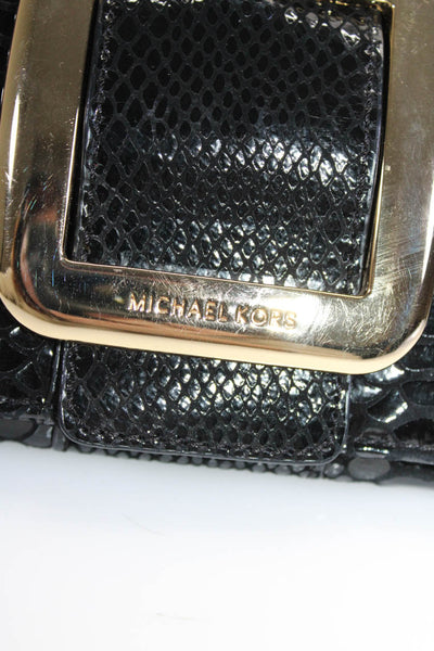 Michael Michael Kors Womens Buckle Logo Snake Embossed Clutch Handbag Black
