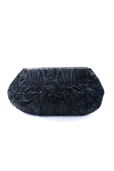 Lauren Merkin Womens Snake Embossed Flap Clutch Handbag Navy Blue Leather