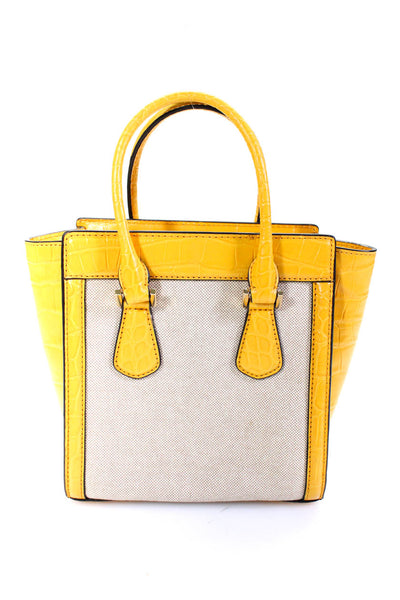 Michael Michael Kors Womens Croc Embossed Trim Logo Shoulder Handbag Yellow