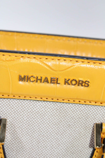 Michael Michael Kors Womens Croc Embossed Trim Logo Shoulder Handbag Yellow
