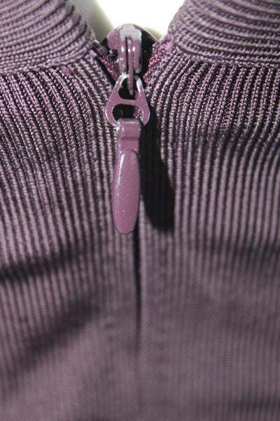 Herve Leger Womens V Neck Knit Sleeveless Mini Bandage Bodycon Dress Purple XS