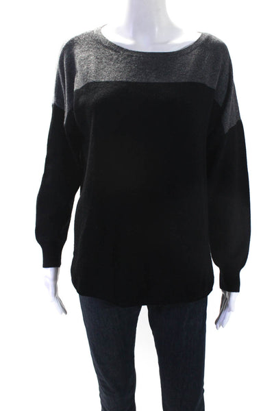 Joie Womens Oversize Color Block Crew Neck Sweater Black Gray Size Small