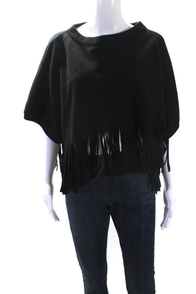 Moschino Boutique Womens Wool Fringe Trim Short Sleeve Cropped Top Black Size 6