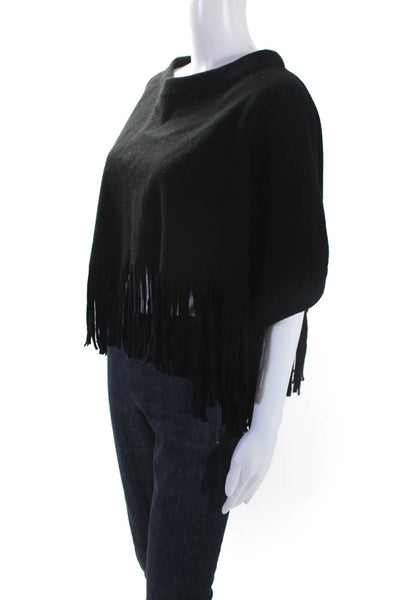 Moschino Boutique Womens Wool Fringe Trim Short Sleeve Cropped Top Black Size 6