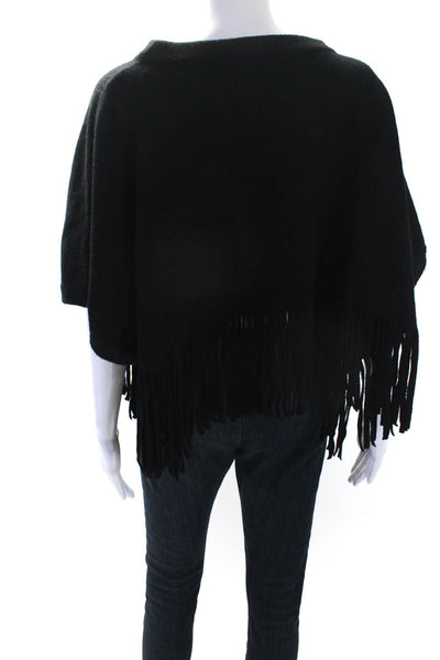 Moschino Boutique Womens Wool Fringe Trim Short Sleeve Cropped Top Black Size 6