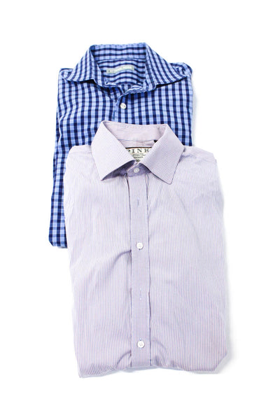 Michael Kors Thomas Pink Mens Check Stripe Long Sleeve Shirt Size 15 15.5 Lot 2