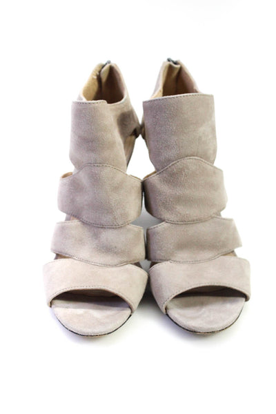 Via Spiga Womens Strappy Peep Toe Wedge Sandals Beige Suede Size 37 6.5