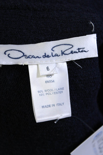 Oscar de la Renta Womens Wool Collared Long Sleeve Button Up Jacket Navy Size 6