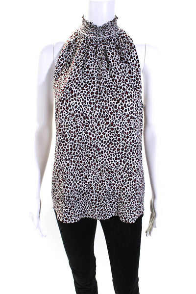 A.L.C. Womens Silk Animal Print Sleeveless Pullover Blouse Top White Size 10