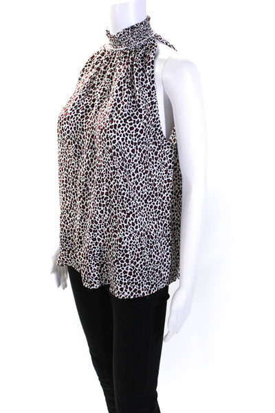 A.L.C. Womens Silk Animal Print Sleeveless Pullover Blouse Top White Size 10