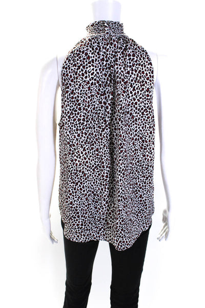 A.L.C. Womens Silk Animal Print Sleeveless Pullover Blouse Top White Size 10