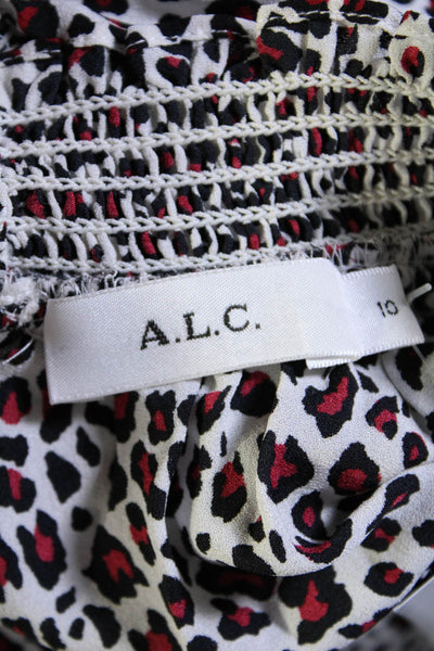 A.L.C. Womens Silk Animal Print Sleeveless Pullover Blouse Top White Size 10