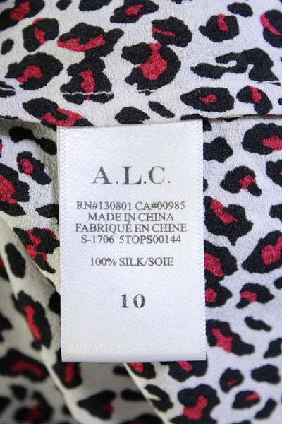 A.L.C. Womens Silk Animal Print Sleeveless Pullover Blouse Top White Size 10