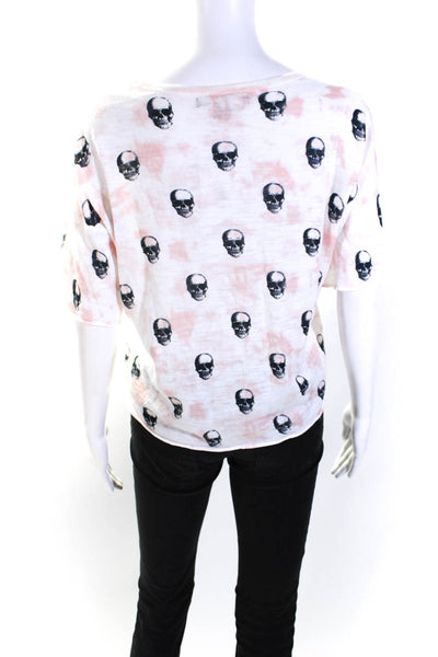 Skull Cashmere Womens Cotton Skull Print Short Sleeve Knit Top Pink Size S