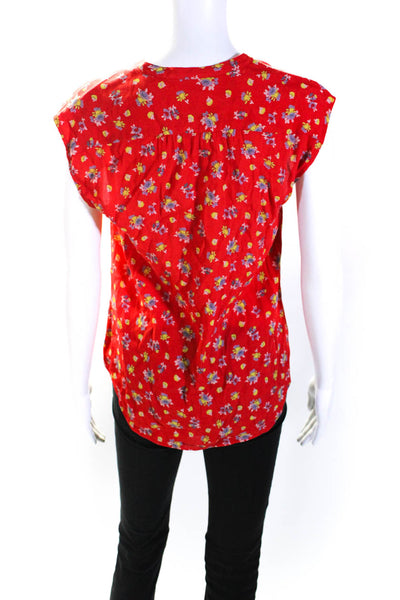 Rebecca Taylor Womens Floral Print Ruffle Trim Sleeveless Blouse Top Red Size 4