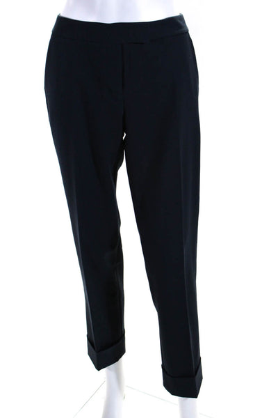 Magaschoni Womens Mid Rise Pleated Slim Leg Pants Navy Blue Size 2