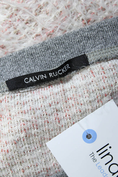 Calvin Rucker Womens Fuzzy Metallic Tweed Crew Neck Sweater Pink Gray Medium