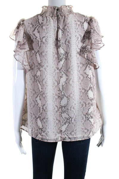 1 State Womens Snake Print Chiffon Flutter Sleeve Mock Neck Blouse Pink Large