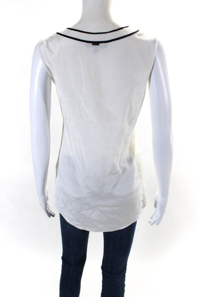 St. John Womens Silk Chiffon Split Hem Round Neck Tank Top Blouse White Size S