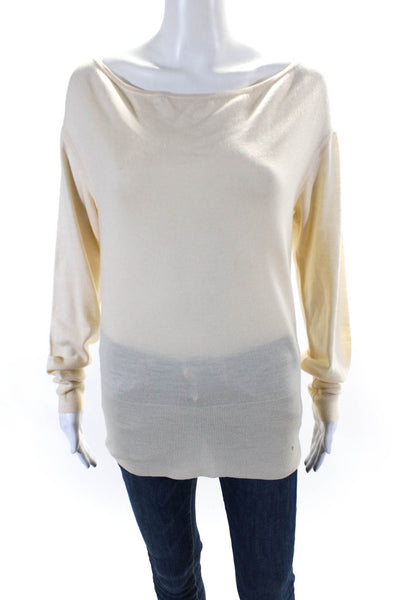 Escada Womens Wool Thin-Knit Long Sleeve Boat Neck Shirt Top Tan Beige Size 40