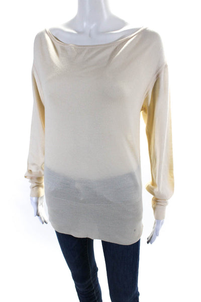 Escada Womens Wool Thin-Knit Long Sleeve Boat Neck Shirt Top Tan Beige Size 40