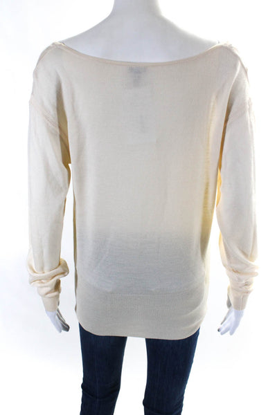 Escada Womens Wool Thin-Knit Long Sleeve Boat Neck Shirt Top Tan Beige Size 40