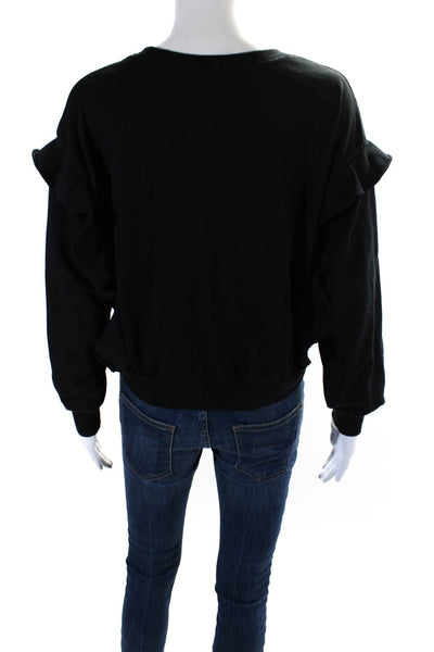 Z Supply Womens Long Sleeve Ruffled Round Neck Sweater Black Cotton Size XS