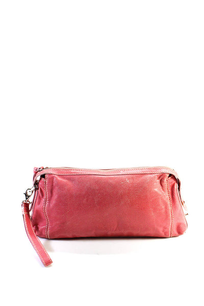 Francesco Biasia Womens Leather Textured Zip Up Wristlet Clutch Bag Pink