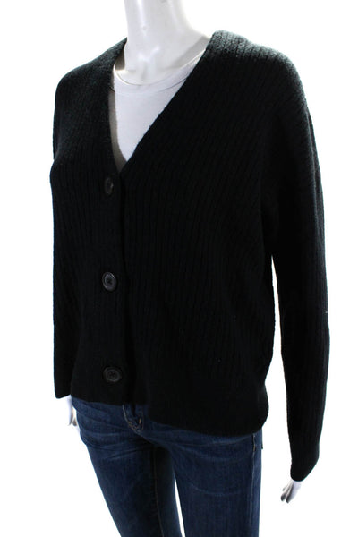 Madewell Womens Ribbed V Neck Button Up Cardigan Sweater Black Size XXS