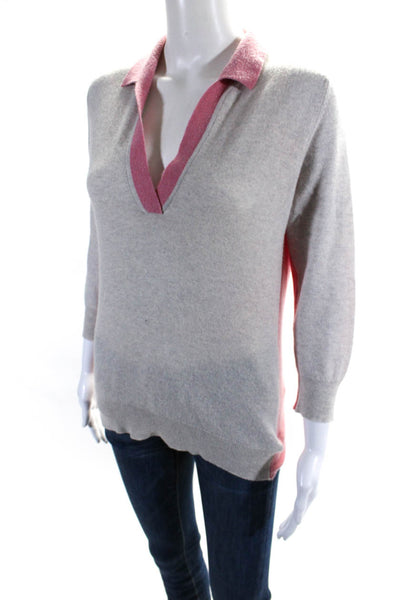 John Laing Womens Cashmere Two-Toned Collared Sweater Top Beige Size 38