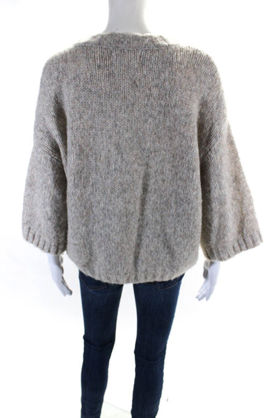 Ba&Sh Womens Wool Blend Crystal Button Round Neck Sweater Top Beige Size S