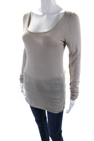 Hotel Particulier Womens Knit Round Neck Long Sleeve Pullover Top Beige Size S