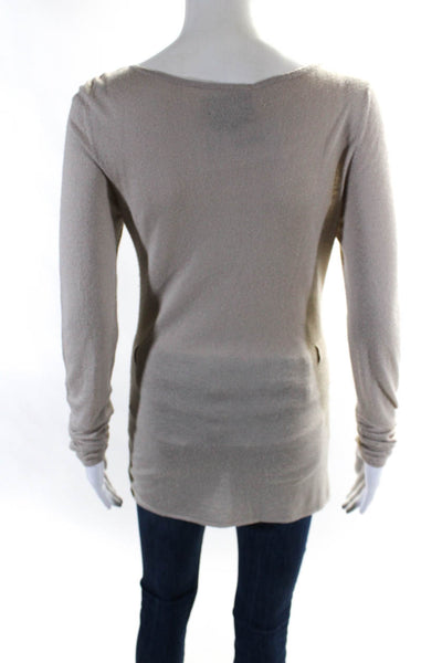 Hotel Particulier Womens Knit Round Neck Long Sleeve Pullover Top Beige Size S