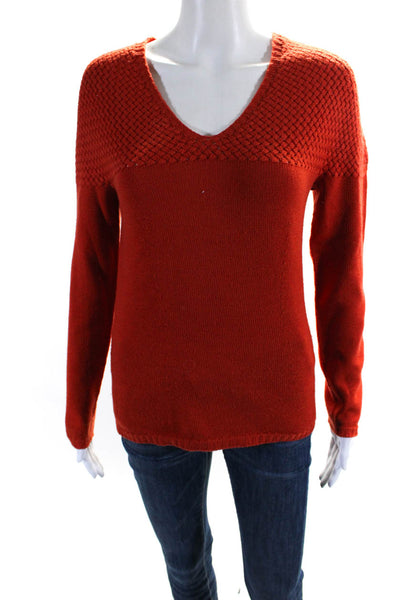 D. Exterior Womens Wool Knit V-Neck Long Sleeve Pullover Sweater Top Red Size M