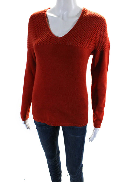 D. Exterior Womens Wool Knit V-Neck Long Sleeve Pullover Sweater Top Red Size M