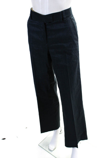 Theory Womens Linen + Cotton Striped Mid-Rise Straight Leg Pants Blue Size 4