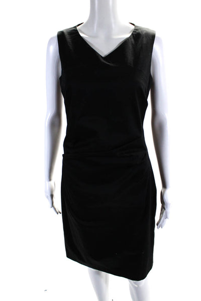 Peter Elliot Womens Cotton Pleated V-Neck Sleeveless Zip Up Dress Black Size 42