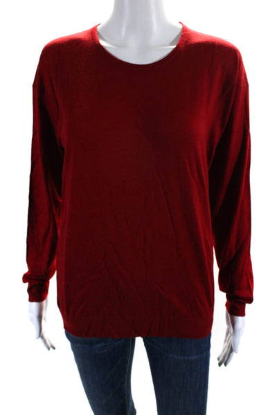 Linda Dresner Womens Red Cashmere Crew Neck Long Sleeve Sweater Top Size S