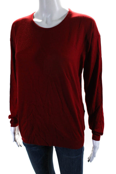 Linda Dresner Womens Red Cashmere Crew Neck Long Sleeve Sweater Top Size S