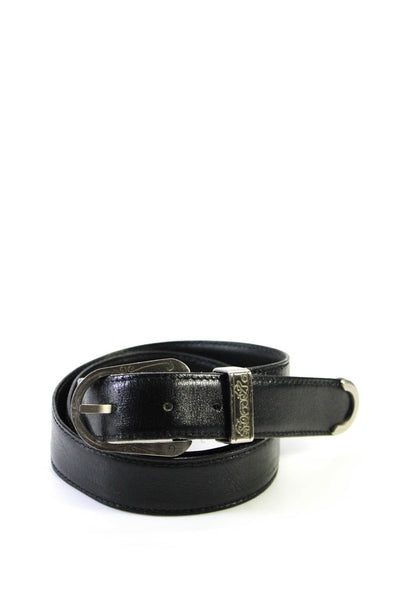 Gianni Versace Womens Leather Silver Tone Frame Buckle Belt Black Size 100/40 34