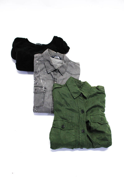 Zara Womens Ruffled Tight Knit Sweater Tops Black Gray Green Size S M lot 3