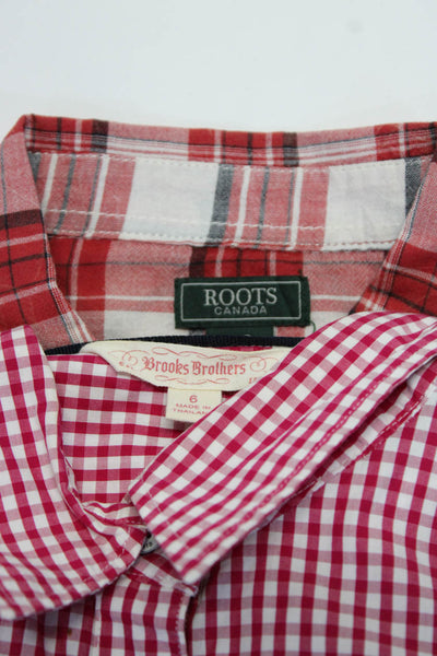 Roots Canada Brooks Brothers Womens Plaid Button Shirts Red White Size S 6 Lot 2