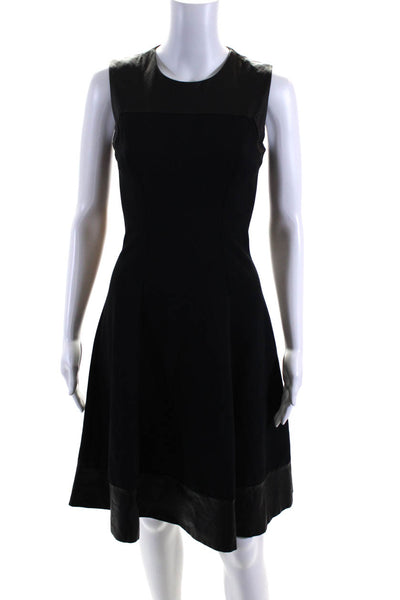 L'Agence Womens Navy/Black Leather Trim Sleeveless Fit & Flare Dress Size 2