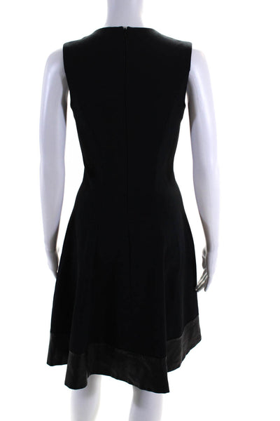 L'Agence Womens Navy/Black Leather Trim Sleeveless Fit & Flare Dress Size 2