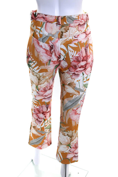 Isla & White Womens Mid Rise Floral Straight Crop Jeans Pink Orange Size Small