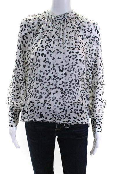 Bella Dahl Womens Leopard Long Sleeve High Neck Top Blouse White Black Small