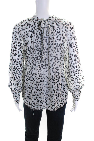 Bella Dahl Womens Leopard Long Sleeve High Neck Top Blouse White Black Small
