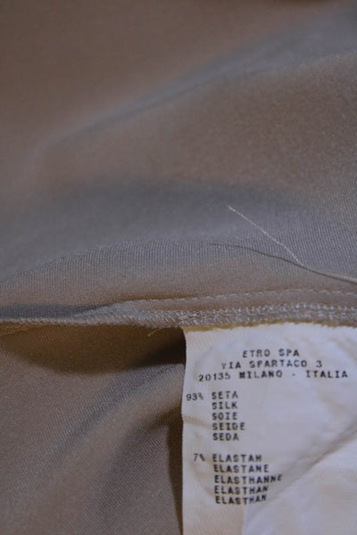 Etro Womens Short Sleeve V Neck Satin Top Blouse Beige Silk Size IT 48