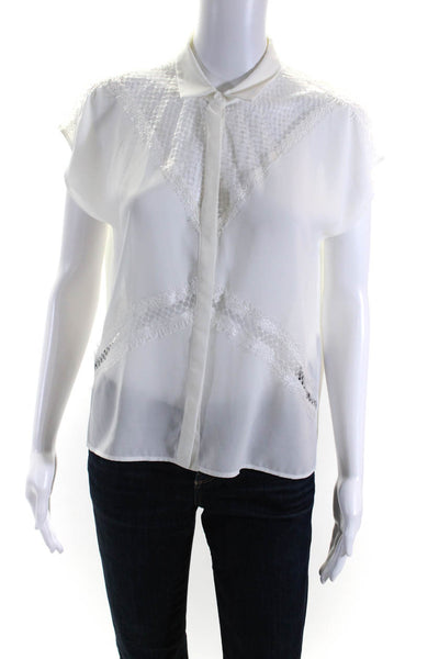The Kooples Womens Lace Trim Sleeveless Button Up Top Blouse White Size Small