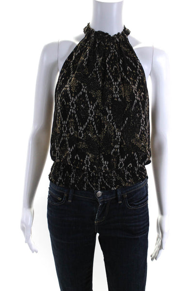 Ramy Brook Womens Snakeskin Print Sleeveless Halter Top Blouse Black Size XL